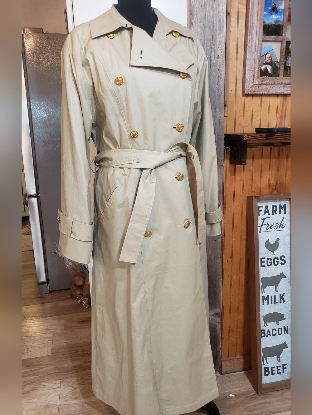 Vintage London Fog Double-breasted Long Trench Coat Women 14 Gold Buttons